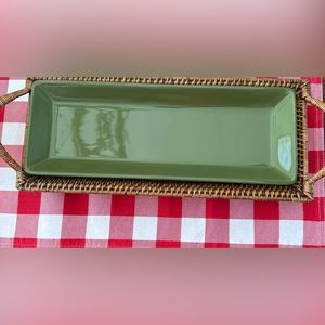 Pampered Chef serving dish with Rattan basket